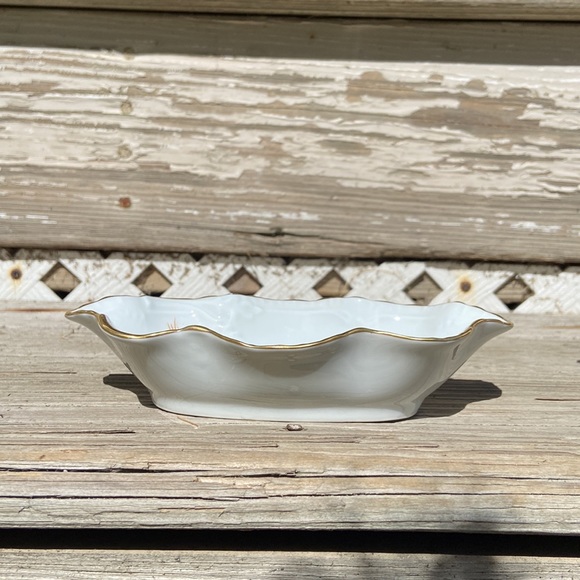 LEC Limoges France Wheat and Flowers Pattern Gold Scalloped Edge Dish - Picture 5 of 6